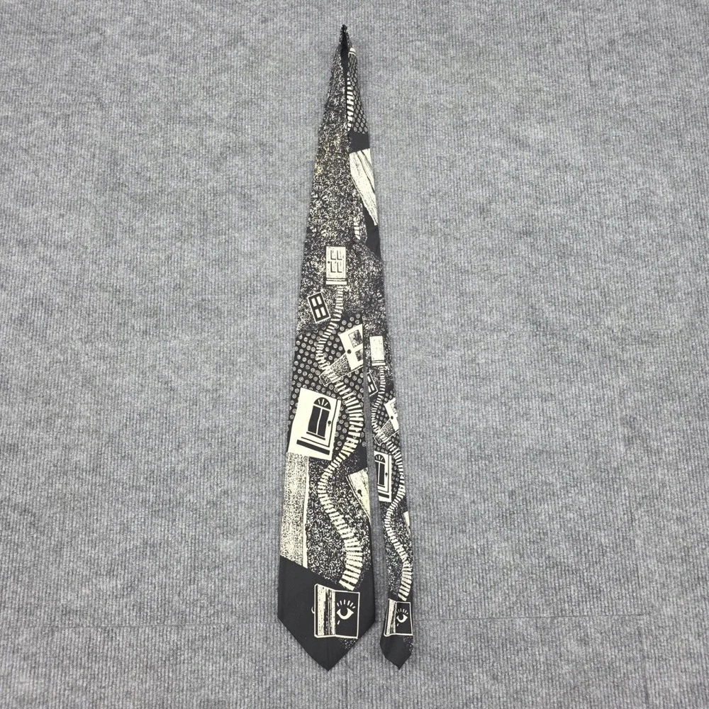 Vintage 1991 The Beatles The Long and Winding Road Silk Tie Black White USA